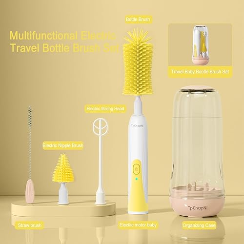 Miniatura 6 de Juego de cepillos eléctricos para biberones de viaje, limpiador eléctrico de cepillo de botellas, paquete de 2 con botella de agua de silicona