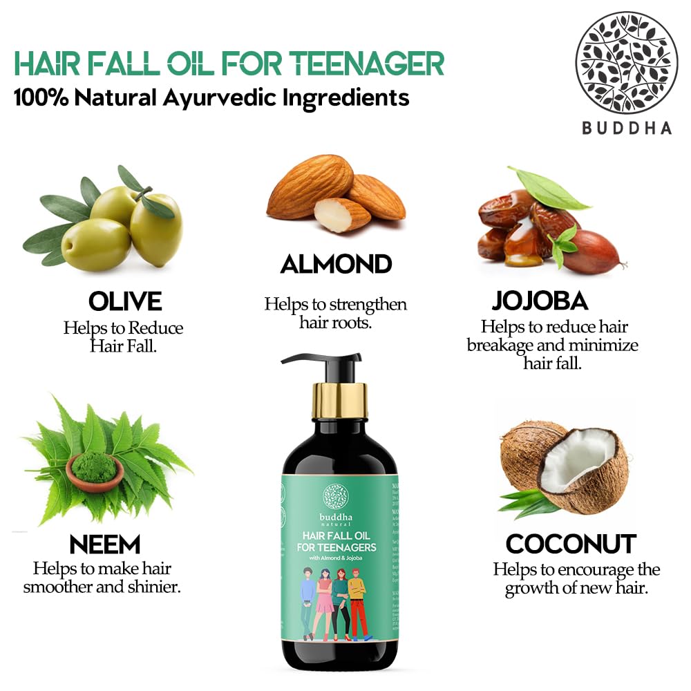 Buddha Natural Fall of Hair Oil for Teenagers (200ml) - 100% Ayush Certified - For Reduce Thinning and Fall of Hair - Natural Herbs oil 1