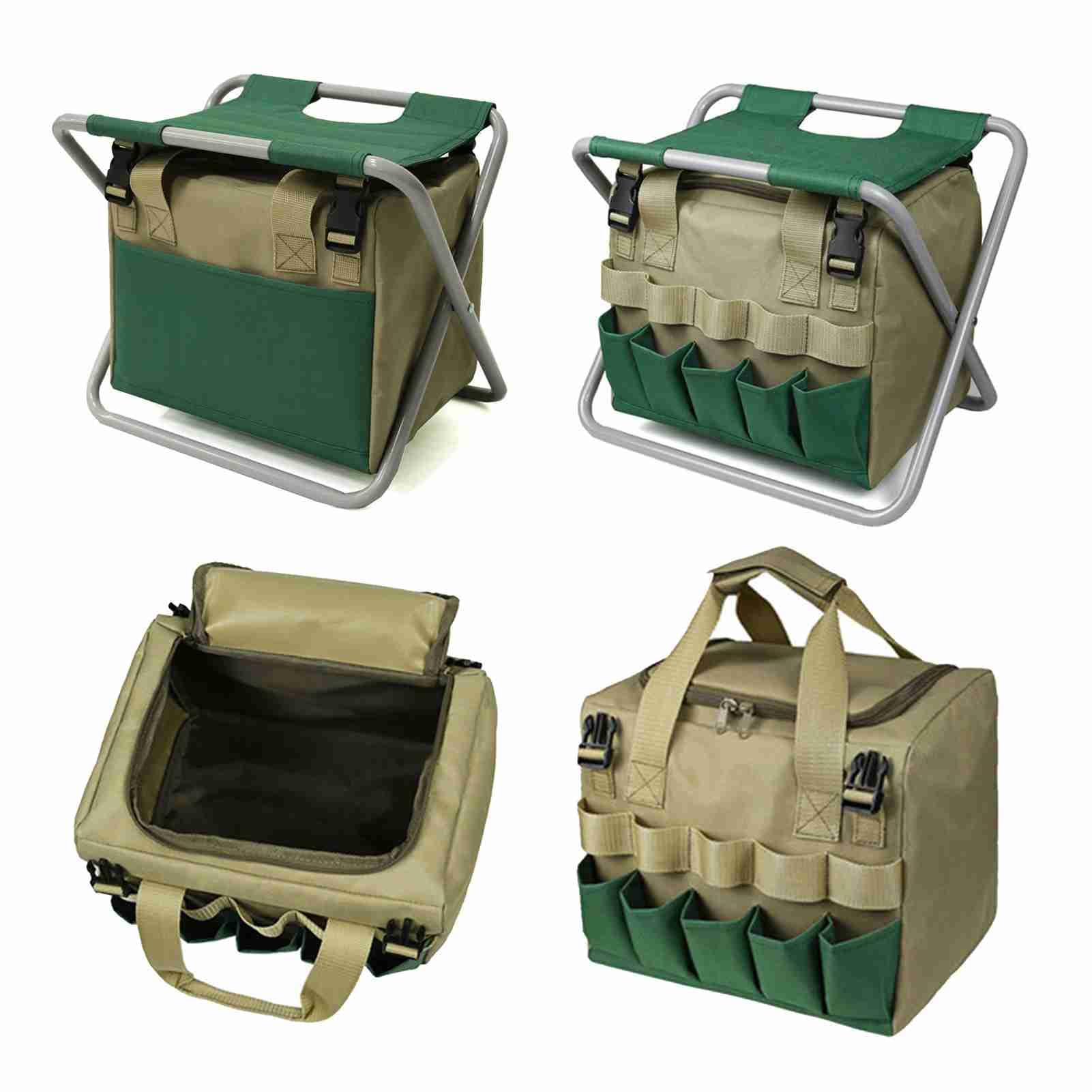 Juego de herramientas de jardín,HUIOP Bolsa de mano para jardinería con taburete plegable, bolsa de almacenamiento de herramientas de mano, Kit de herramientas de jardinería, organizador, bolsa para p