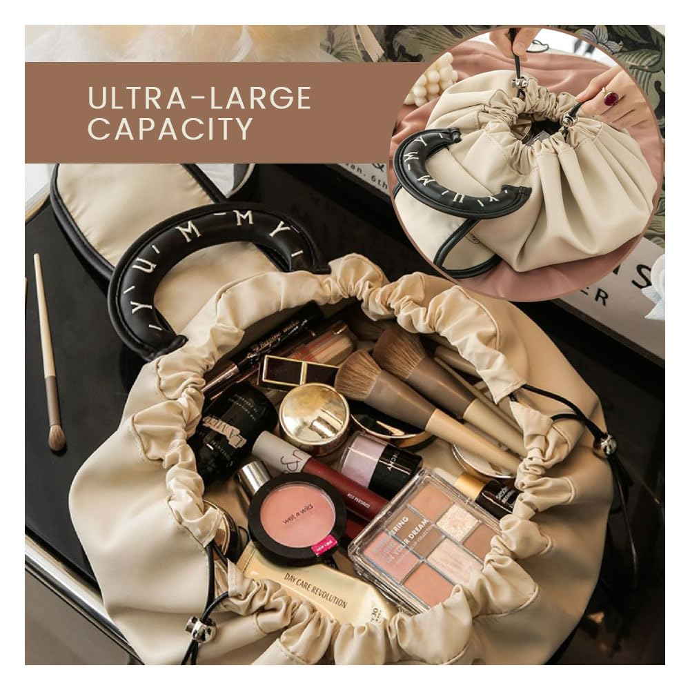 Drawstring Makeup Bag, Large Cosmetic Bag Travel Makeup Organization Case, Toiletry Bag Suitable for Travel Gift and Daily Use (Brown) - Image 3