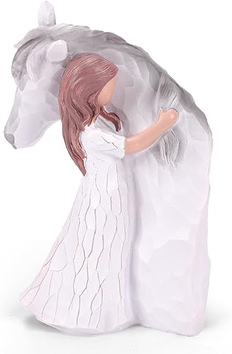 Expresión de amistad y amor entre niñas y caballos, figuras esculpidas pintadas a mano abrazando caballos, regalos para amantes de los caballos,