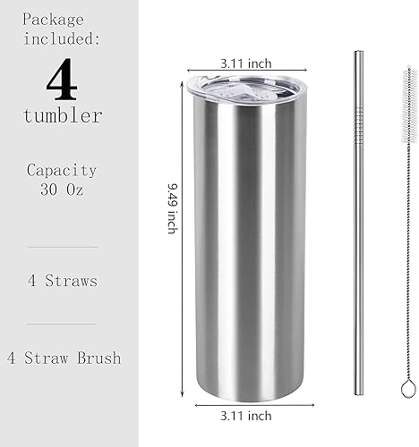 Miniatura 3 de Juego de vasos rectos delgados de 30 onzas, vaso de viaje delgado de acero inoxidable a granel, regalo de cumpleaños para mujeres, amigas y