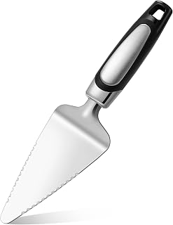 Rainspire Stainless Steel Pie Server with Dual Serrated Edges - Cake Cutter Slicer Spatula, Dishwasher Safe, Black Handle