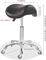 Vista 3 de Antlu Silla de Sillín para Clínica de Masaje, Spa, Salón, Corte, Silla Giratoria con Ruedas, Altura Ajustable (Negro)