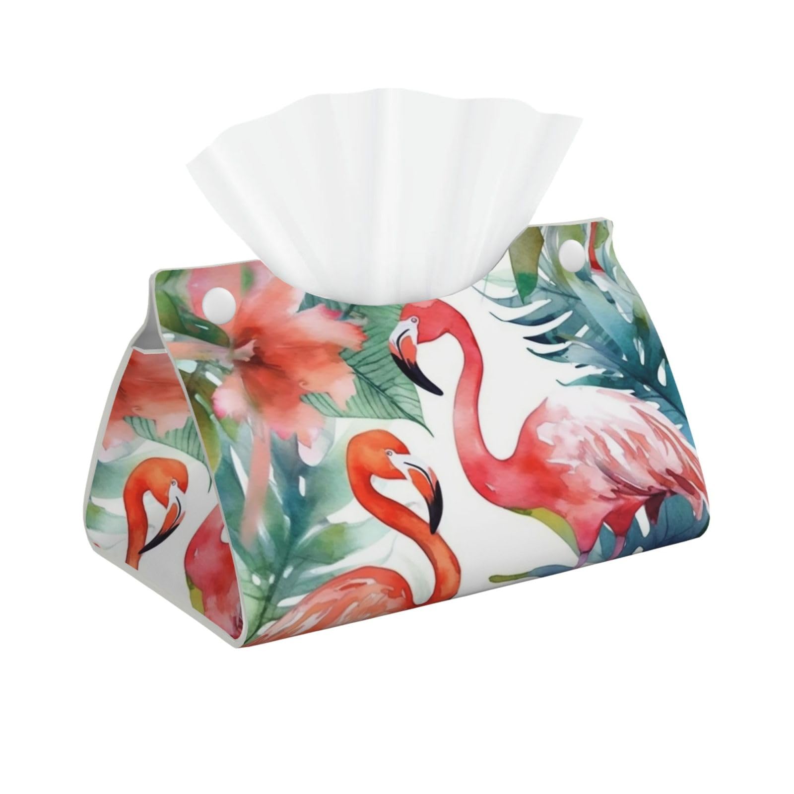 Flamingos Watercolor Tropics Tissue Box Cover, Pu Leather Tissue Case Covers Rectangle Decorative Tissue Box Holder Waterproof Tissue Holder Organizer for Bathroom Home Office