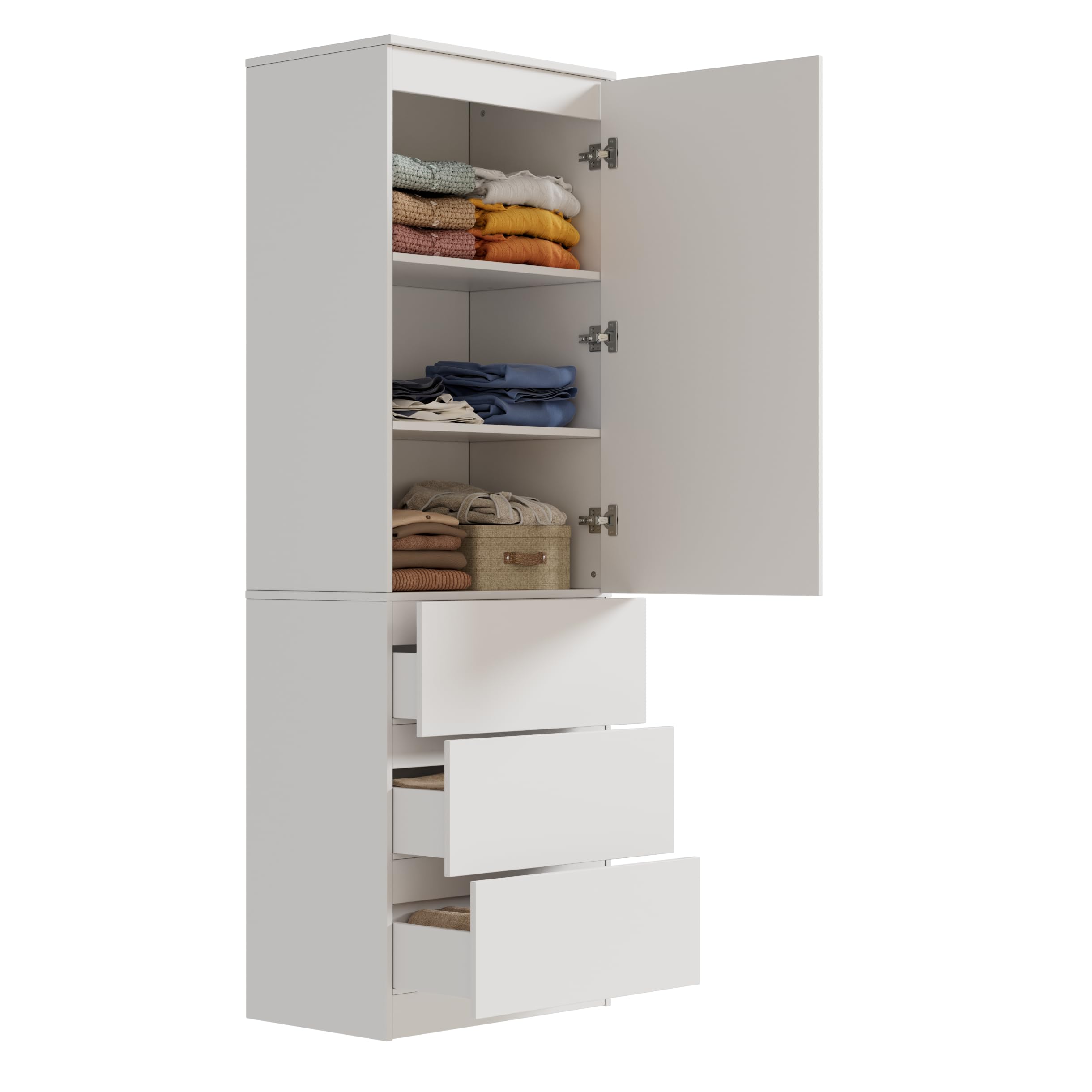 Kleiderschrank mit Spiegel,Mehrzweckschrank mit 3 Einlegeböden & 3 Schubladen, kompakter und funktionaler Schrank,Haushaltsschrank für Schlafzimmer, Flur oder Arbeitszimmer,180x50x40 cm,Weiß