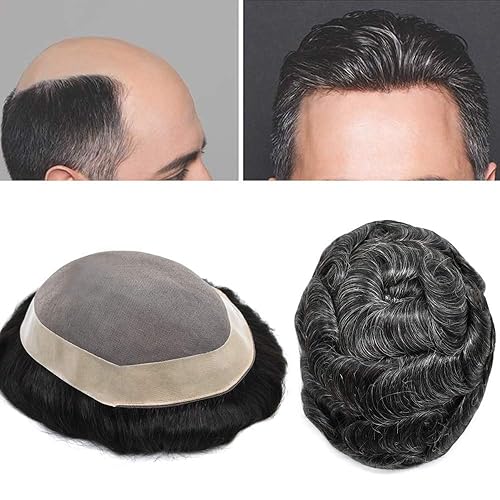 Toupee - Piezas de cabello humano real para hombre, sistema de cabello duradero, fino, mono tupé para hombres, sistema de reemplazo de cabello