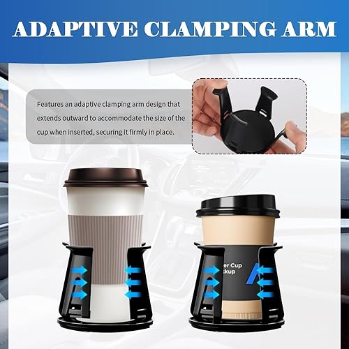 Miniatura 5 de 2 portavasos de automóvil, autoadhesivo, portátil, para fijar tazasbebidas, portavasos universales para automóvil con brazo de sujeción adaptable,