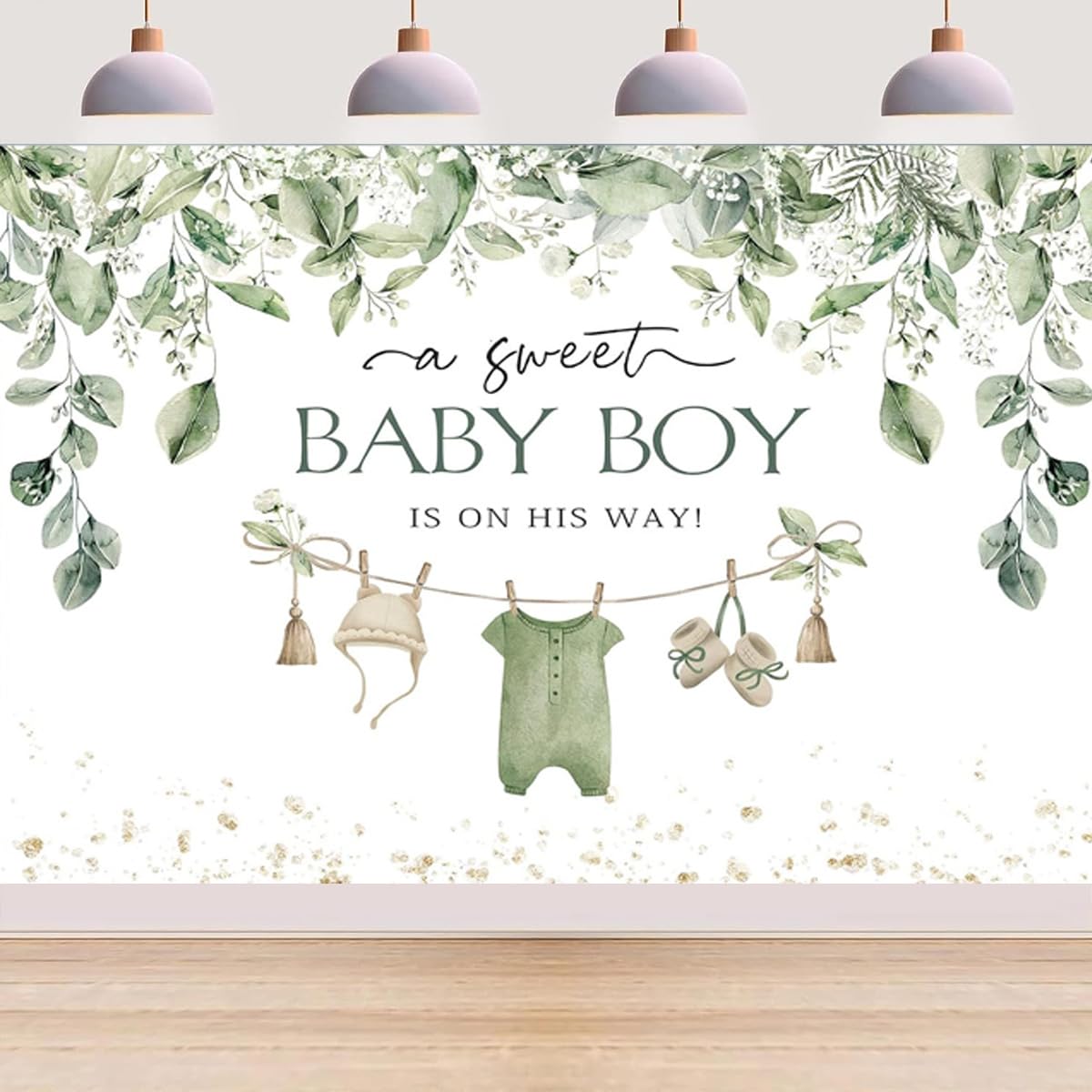 Boy Baby Shower Photo Background Newborn Kids Boy Green Leaves Party Decoration Greenery A Sweet Baby Boy is on The Way Backdrop Laundry Clothes