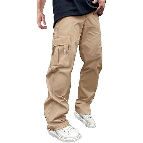 Men's Cargo Pants Drawstring Elastic Waist Casual Baggy Pants Streetwear Trousers Sweatpants for Men