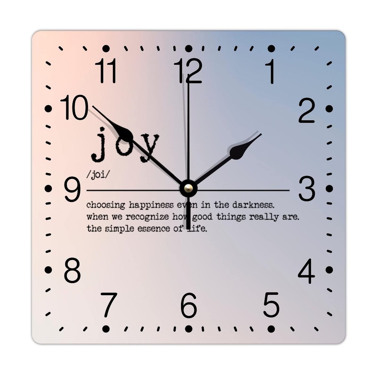 Horloge murale carrée Joy Definition en PVC avec texte positif