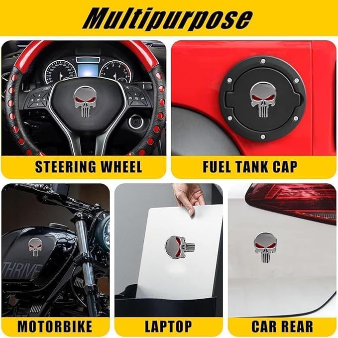 Image of VRT 3D Chrome Emblem Automotive Car, Bike Badges Logo Self Adhesive Sticker (Skull, Silver)