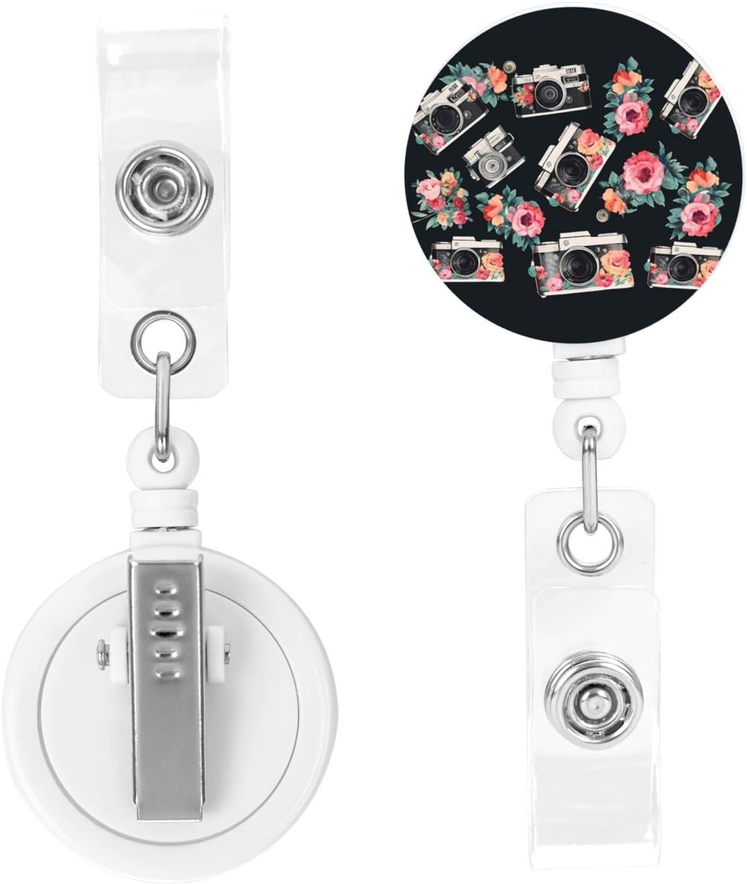 Flower Camera Badge Reels Retractable Badge Holder with Alligator Clip Cute Nurse Badge Reel Name Decor Badge Clip ID Card Holders for Office Worker Doctor Nurse