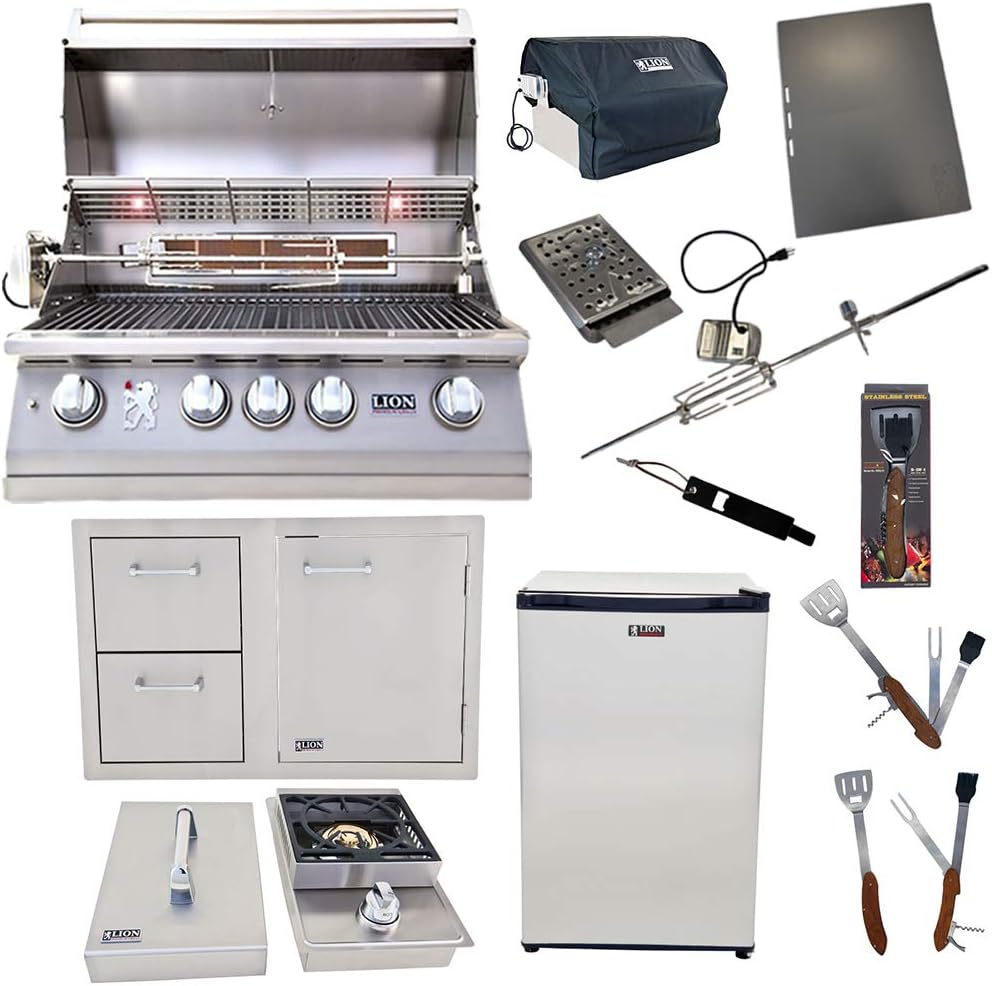 - Lion Premium Grills 32-Inch Liquid Propane Grill L75000 with Single Side Burner, Eco Friendly Refrigerator, Door and Drawer Combo with 5 in 1 BBQ Tool Set Best of Backyard Gourmet Package Deal
