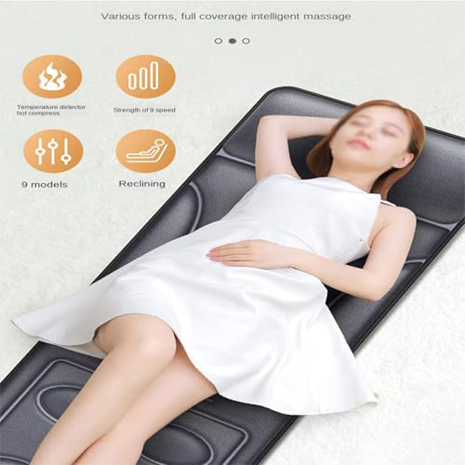 Colchoneta De Masaje con Vibración y Calor para Todo El Cuerpo | Para el dolor de espalda y la tensión muscular; apagado automático y diseño plegable para mayor relajación y confort.