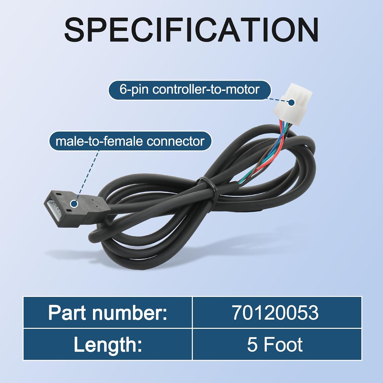 5 Foot 6 Pin Controller-to-Motor Harness Male-to-Female Assembly #70120053 for in-Wall Slide-Out Systems - Fits 5th Wheel RVs/Travel Trailers/Motorhomes