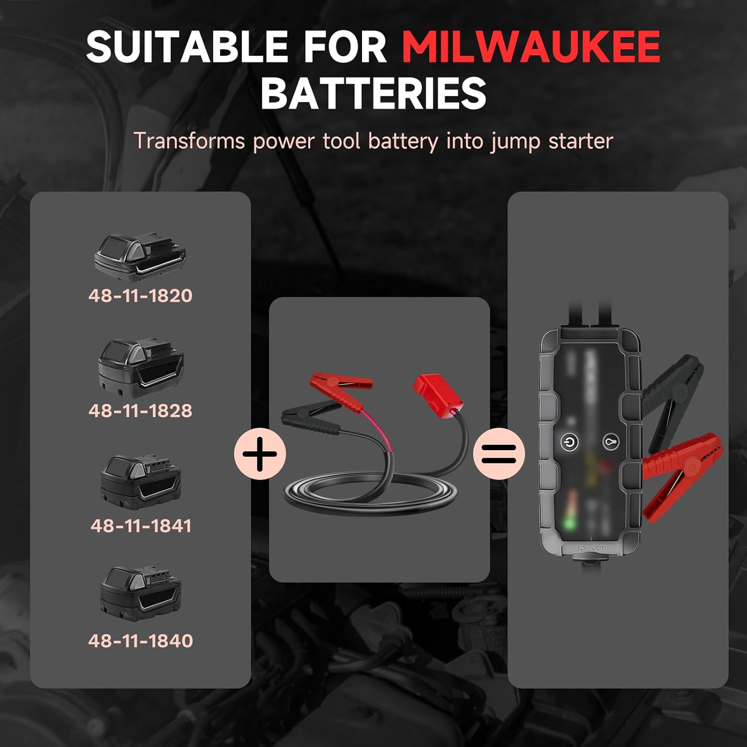 Jumper Cable Clamps for Milwaukee M18B2 18V Battery, Jumper Starter with Adapter, 8AWG 6.39 FT Portable Automotive Booster Cables for Jump Starting Car Trucks Vehicles (No Battery)