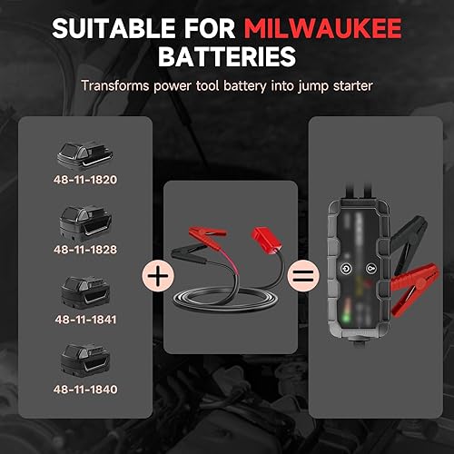 Miniatura 4 de Abrazaderas de cable de puente para batería Milwaukee M18B2 de 18 V, arrancador de puente con adaptador, cables de refuerzo automotrices portátiles