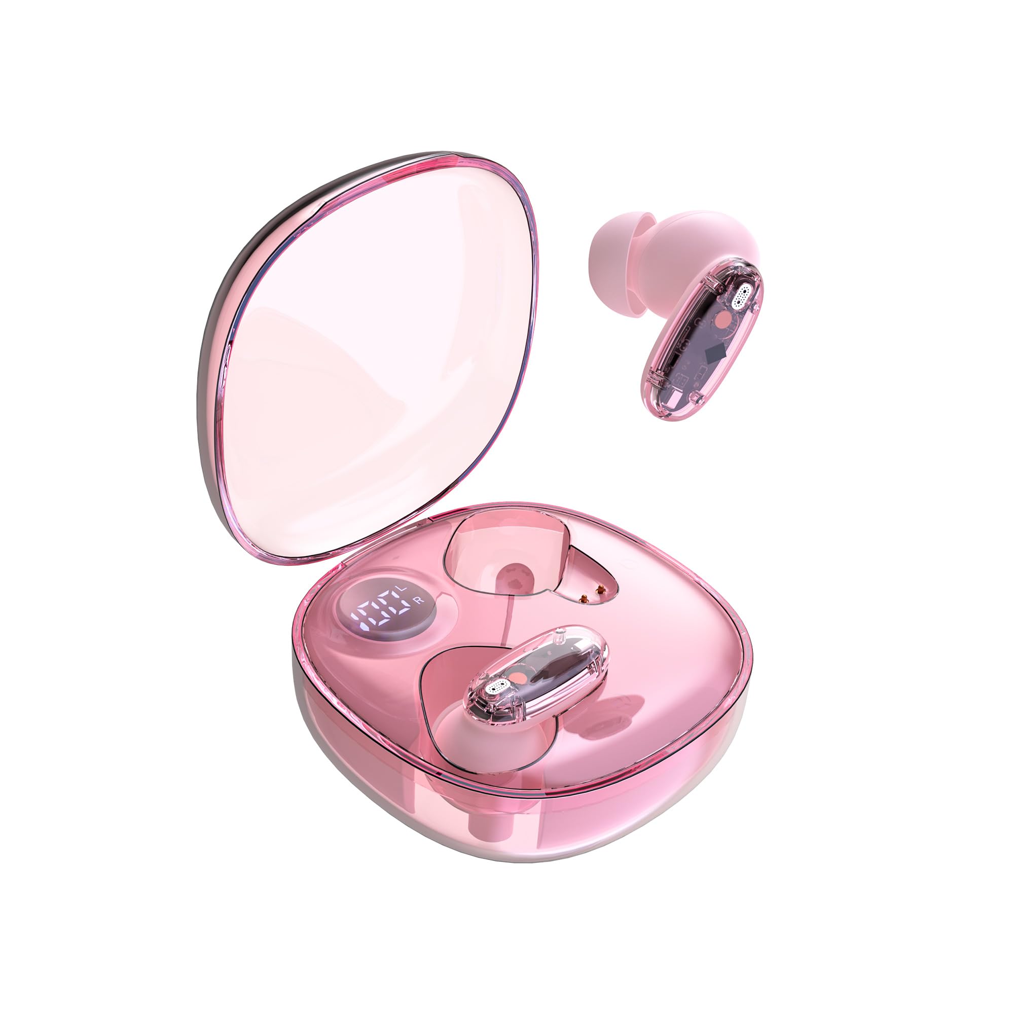 Mars Gaming MHIB2, Auriculares Bluetooth 5.4, Sonido Inmersivo, Diseño Ergonómico Semitransparente y Ultracompacto, 24 Horas Reproducción, Auriculares Inalámbricos con Estuche e Indicador LED, Rosa