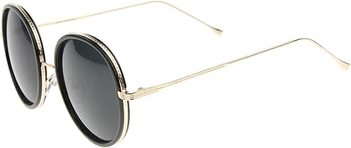 Miniatura 3 de zeroUV Retro Fashion Metal Temple Two-Tone Oversize Round Sunglasses 53mm