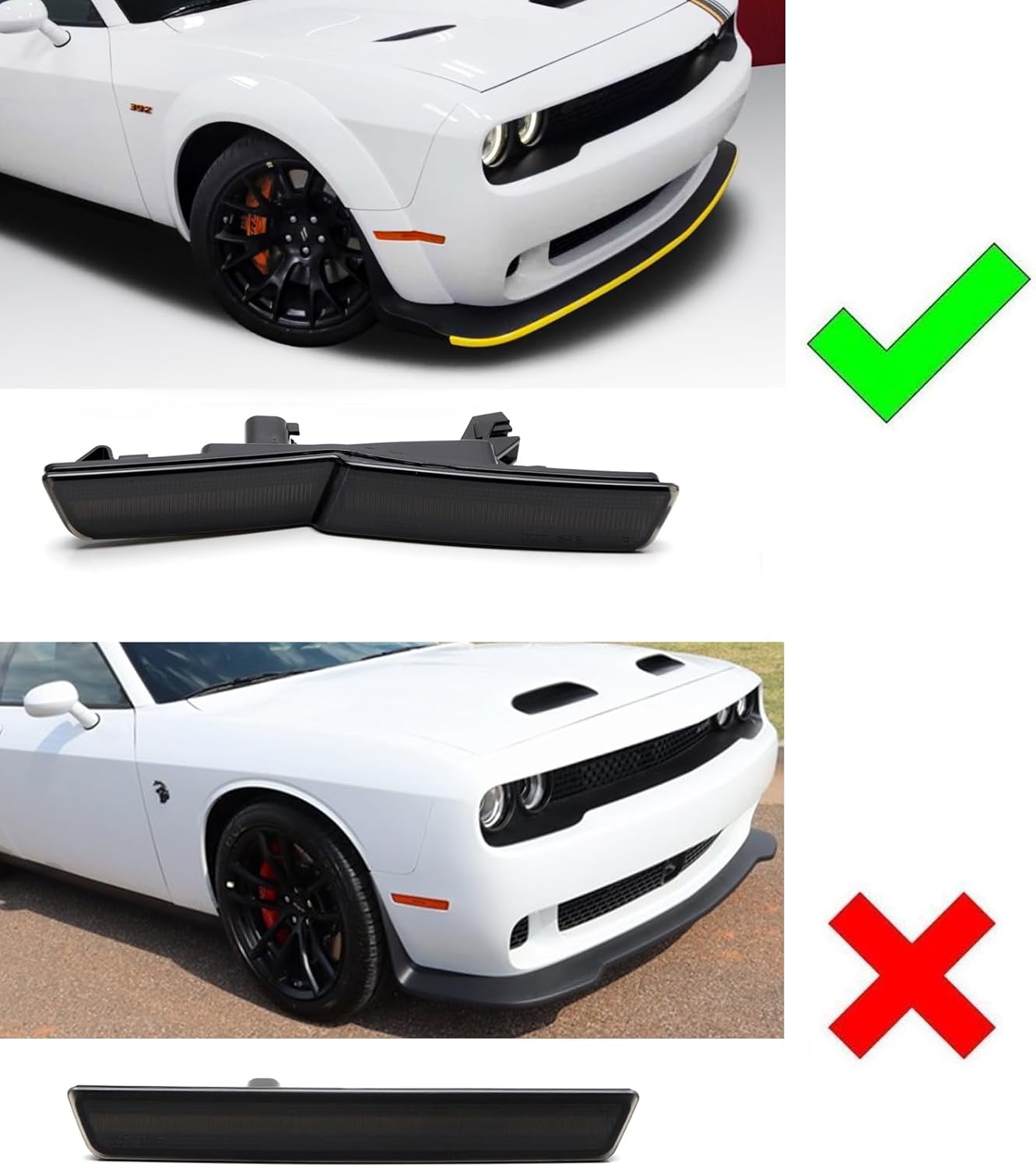 iJDMTOY Semi-Clear Lens Xenon White Front/Rear LED Side Marker Light Kit Compatible With 2015-23 Dodge Challenger SRT Hellcat Widebody ONLY, Powered by Total 180-SMD LED, Replace OEM Sidemarker Lamps