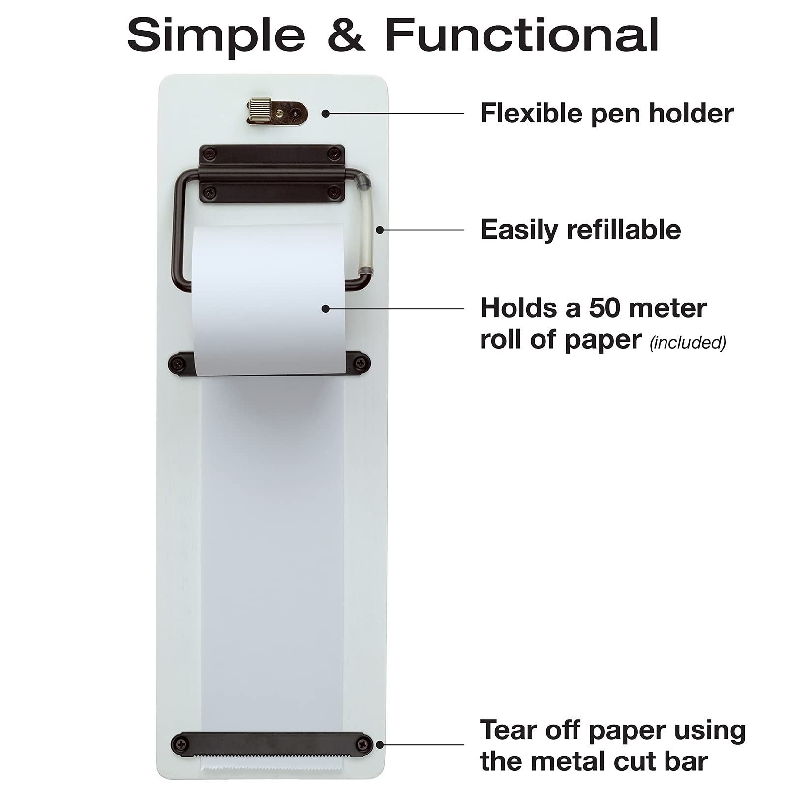 Excello Global Products Dispensador de Papel de Notas montado en la Pared con un Rollo de Papel de 160 pies Incluido (Blanco)