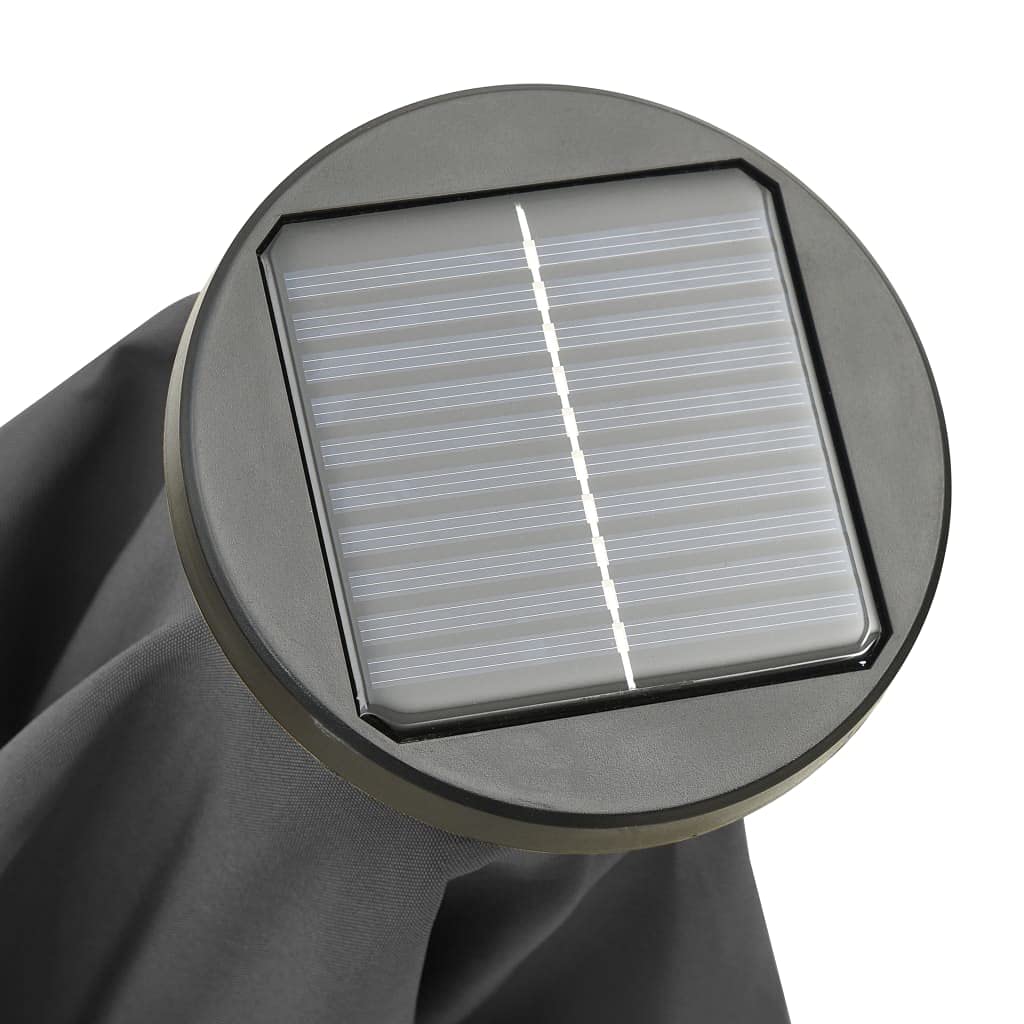 Sombrilla de Jardín con 12 LED y Diseño Inclinable, Impermeable y con Protección UV, Cubierta de Poliéster Anti-decoloración, Poste de Aluminio y 6 Varillas Metálicas