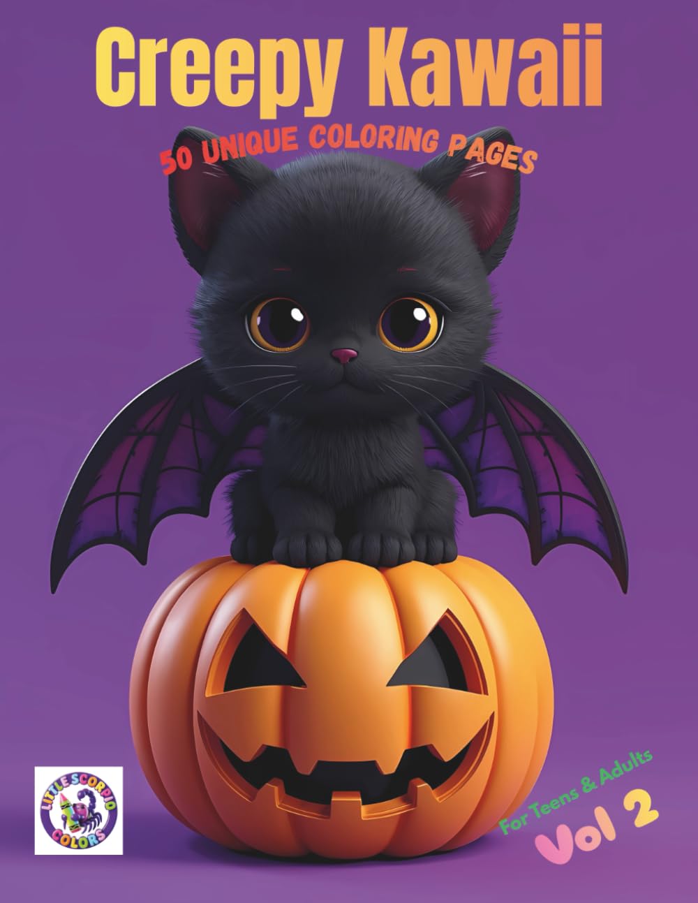Creepy Kawaii Coloring Book Vol.2: 50 Unique Coloring Pages for Teens & Adults | Spooky Cute Pastel Goth Fantasy Art (Bat, Skull, Witch, Pumpkin)