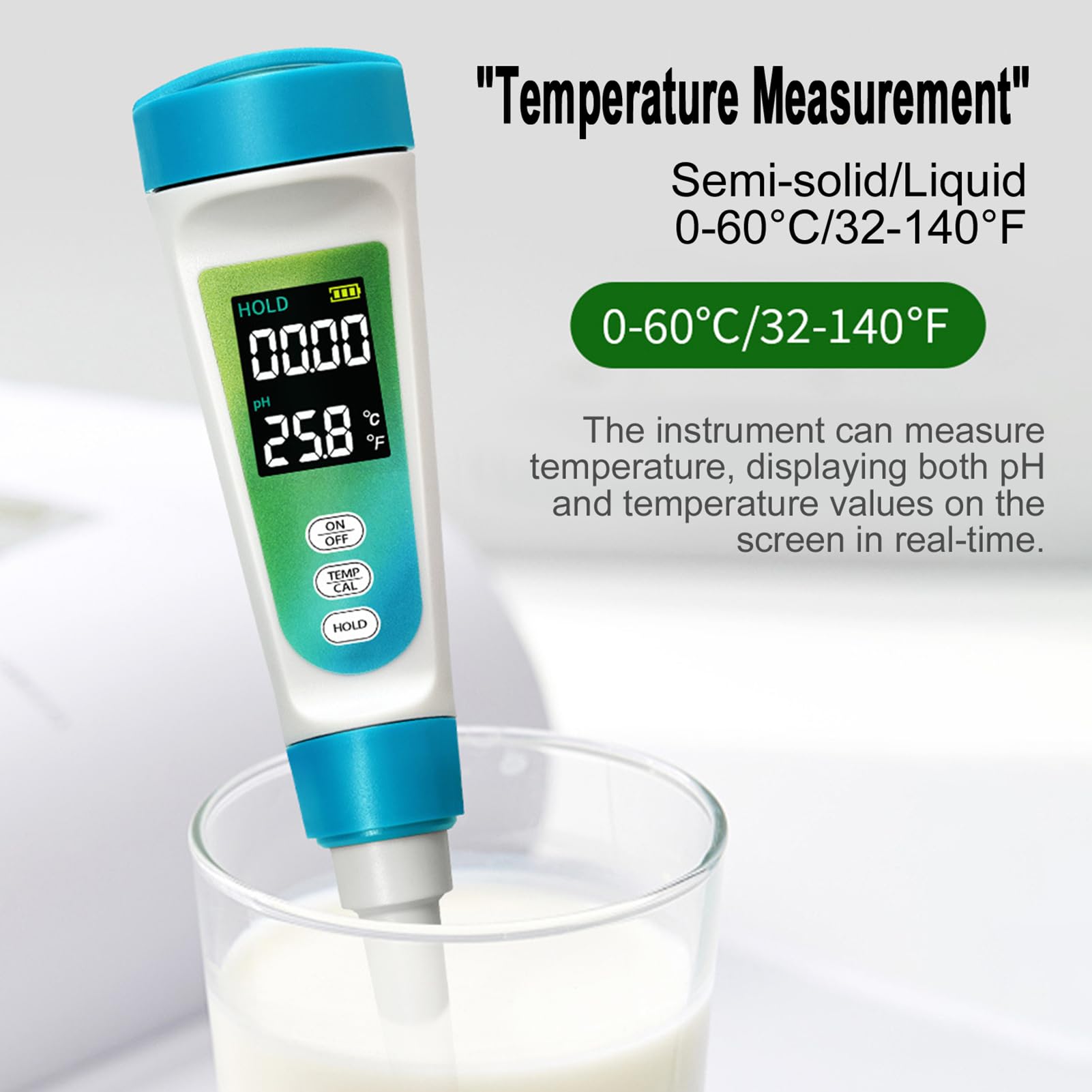 Jectse Probador de PH para Cosméticos, Medidor de PH Digital con Pantalla de Temperatura, Pantalla LCD Retroiluminada, Compensación Automática de Temperatura, Kit de PH de Alimentos