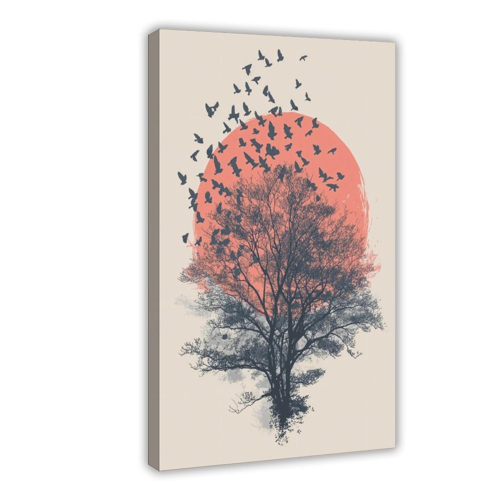 Jfecth Frame-Style Sunset Tree Silhouette Poster Canvas Poster For Office Decor Gift