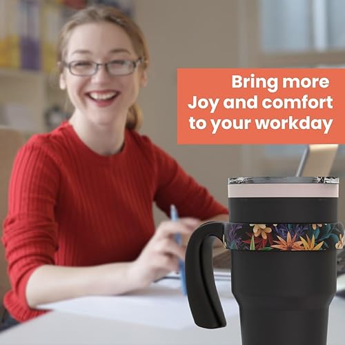 Miniatura 7 de Para YETI - Mango de vaso de 30 onzas, mango para vaso YETI de 30 onzas con diseño colorido y floral antideslizante, negro, 1 paquete