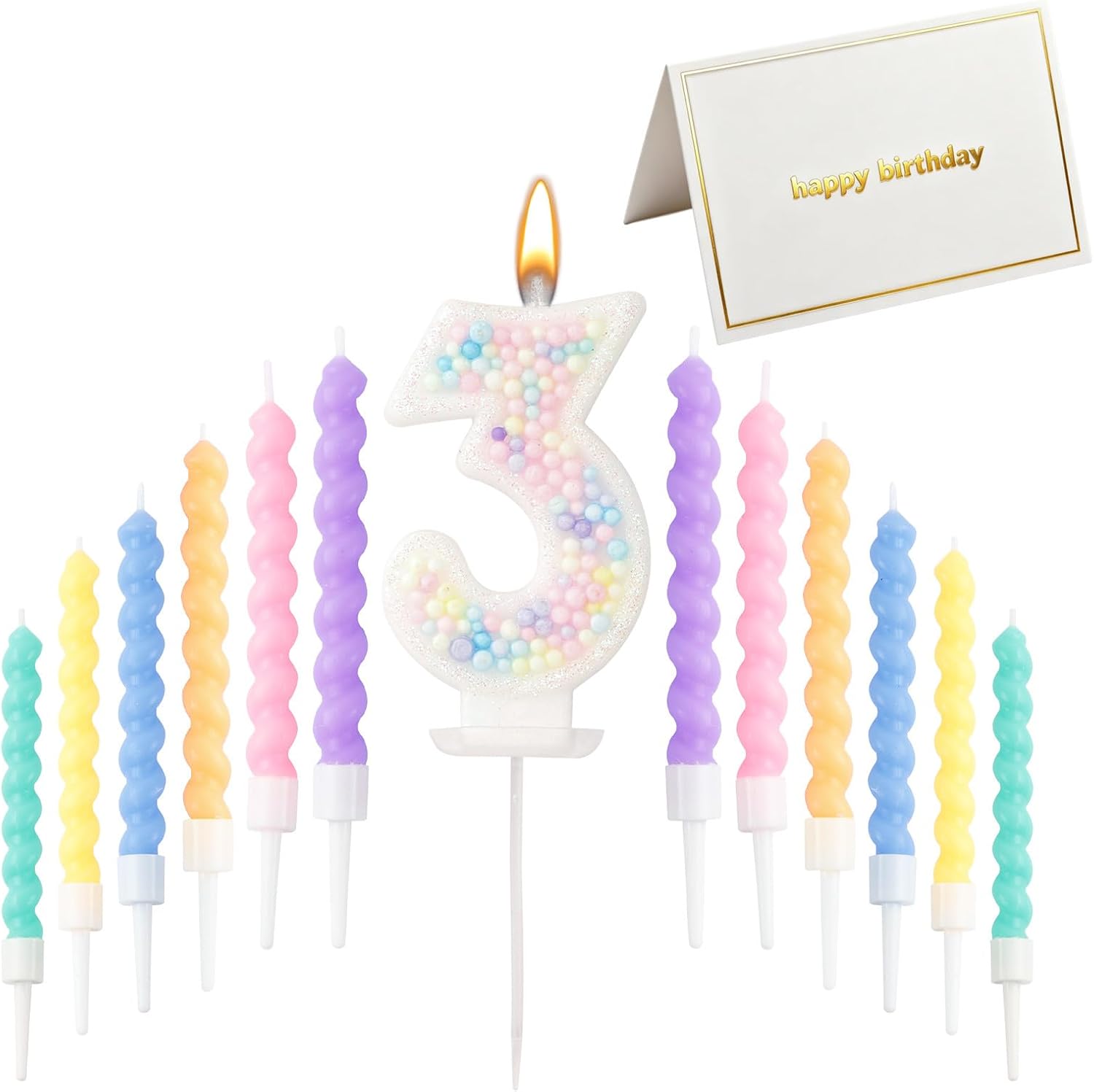 Number Cake Candle&12PCS Spiral Birthday Candles with Blank Birthday Card