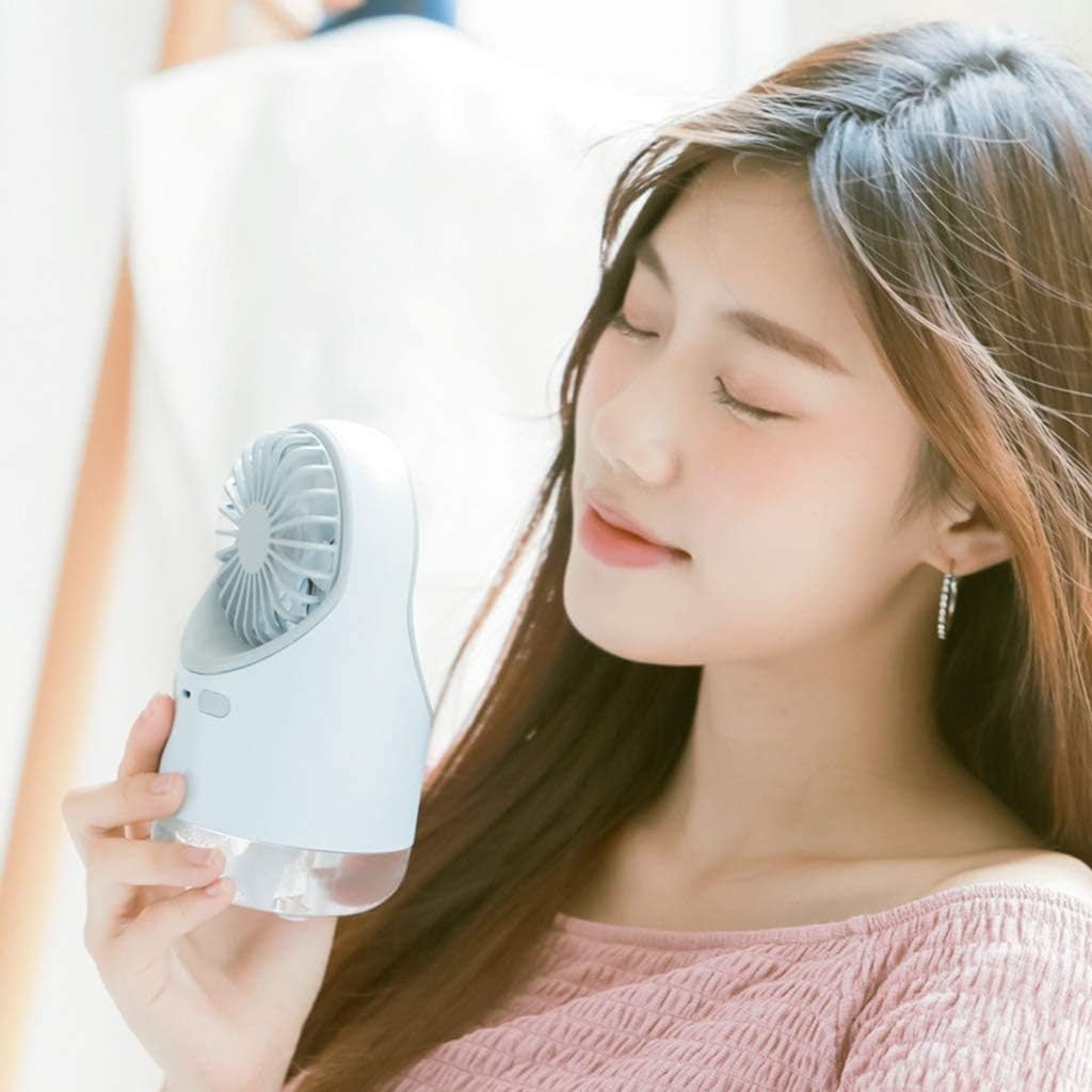 USB Fan Rechargeable Table Fan with Indoor Mini Humidifier Fan Student Dormitory Bedside USB Charging Office Hospital Library Desktop Night Light Small Fan Endurance (Color : Blue) (Pink)