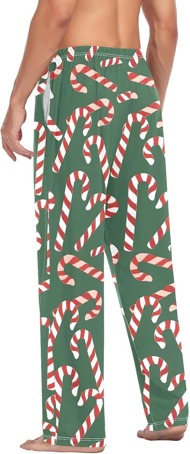 ALAZA Candy Cane Christmas Men's Pajama Pants Men Cotton Pajama Bottoms with Pockets, S