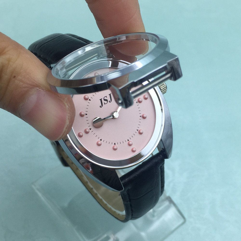 Blindenuhr taktile Armbanduhr für Sehbehinderte,Blinde oder ältere Menschen Rosa Zifferblatt mit Lederarmband