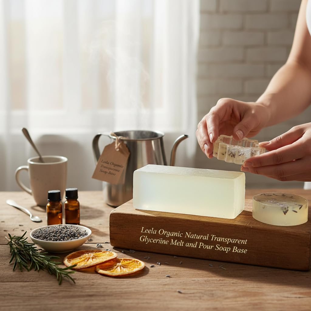 Leela Organic Natural Transparent Glycerine Melt and Pour Soap Base (Net 1 kg Bar) 4