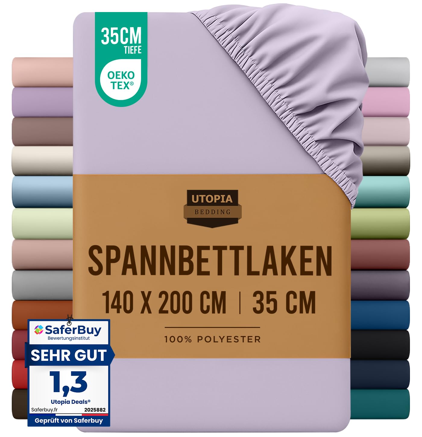 Utopia Bedding - Spannbettlaken 140x200cm - Lavendel - Oeko-Tex Zertifiziertes Gebürstete Polyester-Mikrofaser Spannbetttuch - 35 cm Tiefe Tasche
