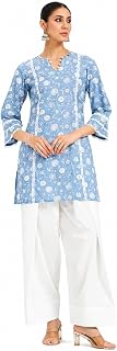 FIORRA Women Sky Blue Floral Printed Lace Work Pure Cotton Straight Kurta with Farshi Salwar Price In India
