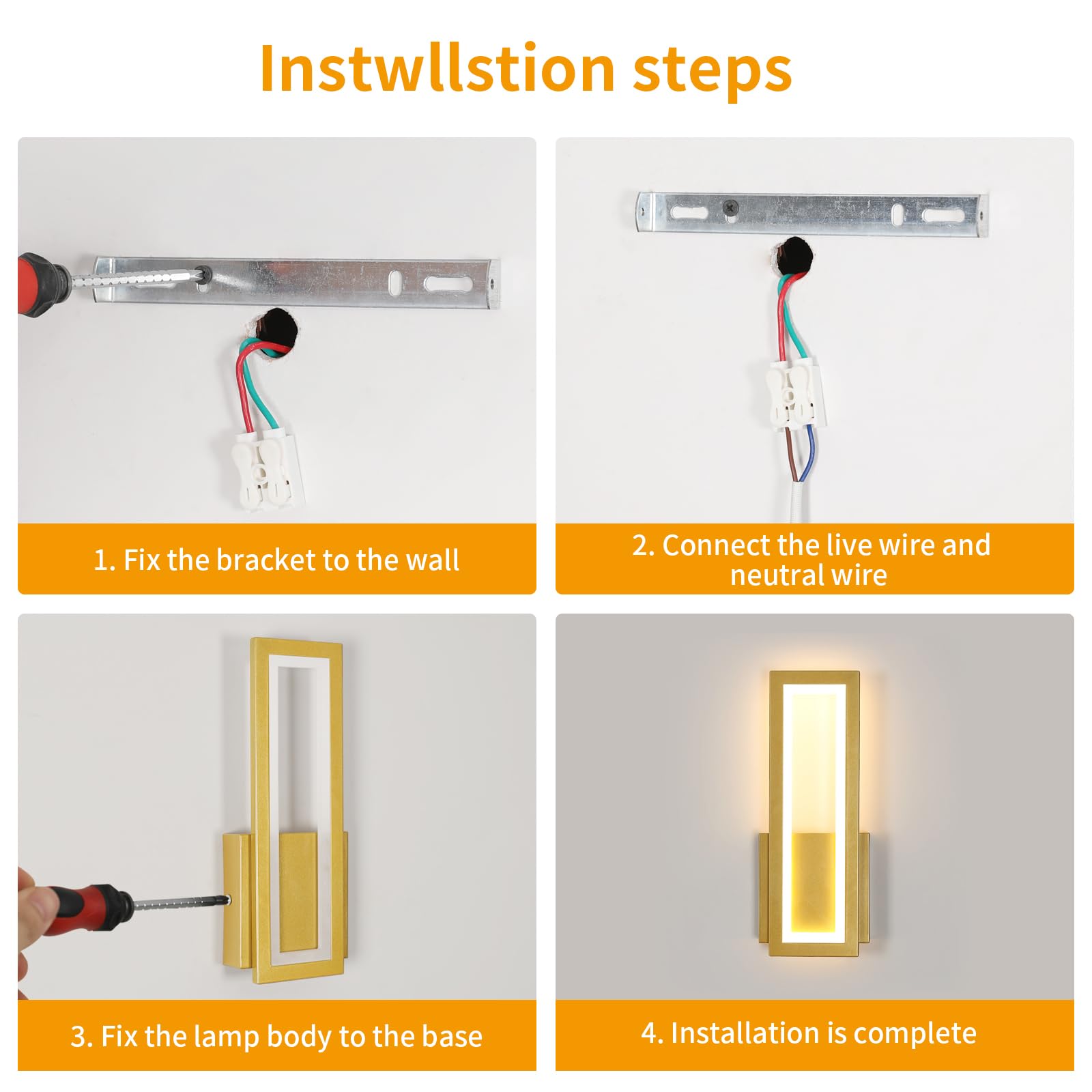 Osairous Applique LED da Parete Interno, 16W 2000LM Lampada da Parete Moderno in Acrilico, Lampada a Muro Oro Corridoio Luce Calda 3000K per Soggiorno, Camera da Letto, Studio, Balcone, 32CM