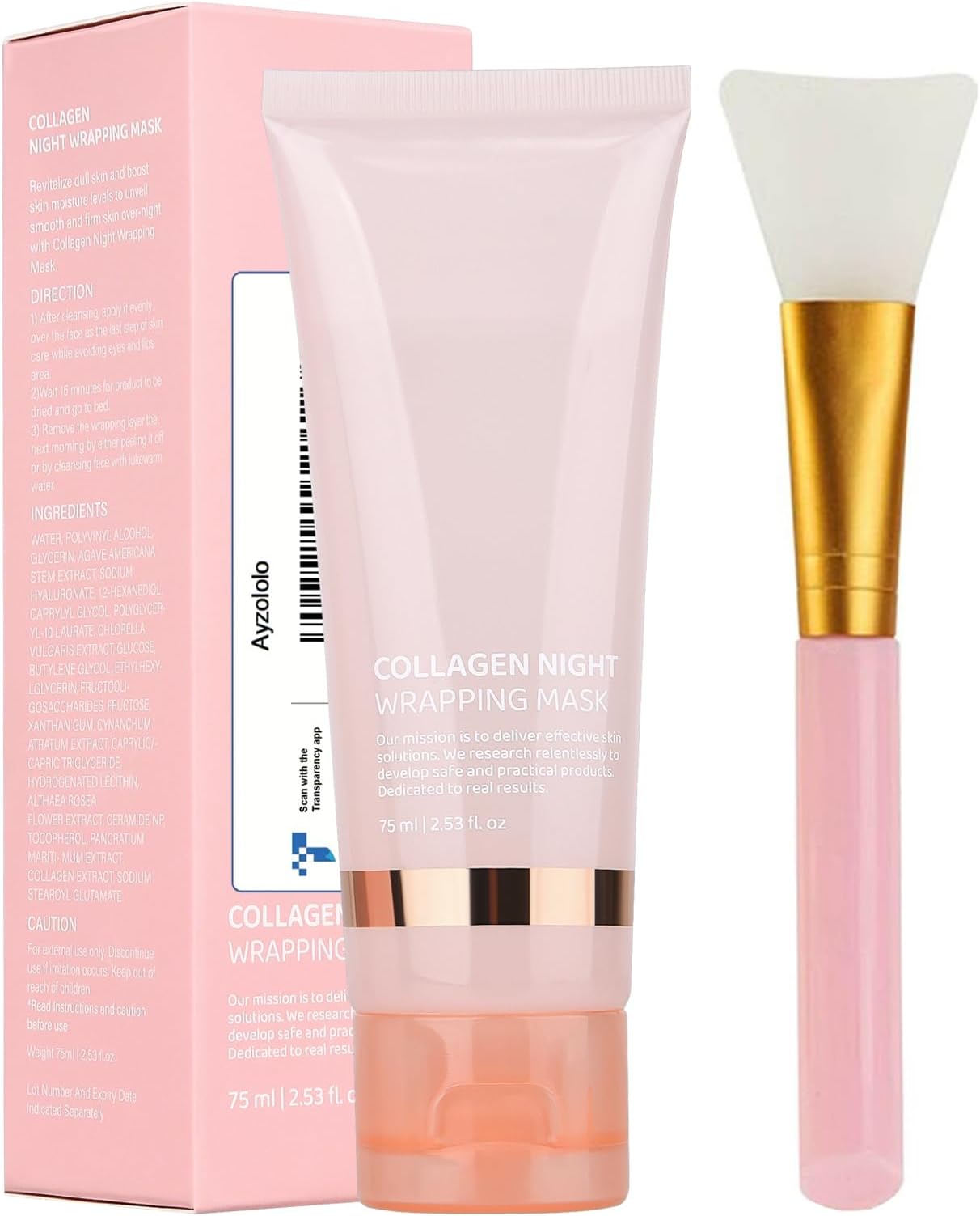 Collagen Night Wrapping Mask,Overnight Collagen Wrapping Mask,Collagen Peel Off Face Mask,Elasticity and Hydration Care,2.53 fl.oz(Brush Included)