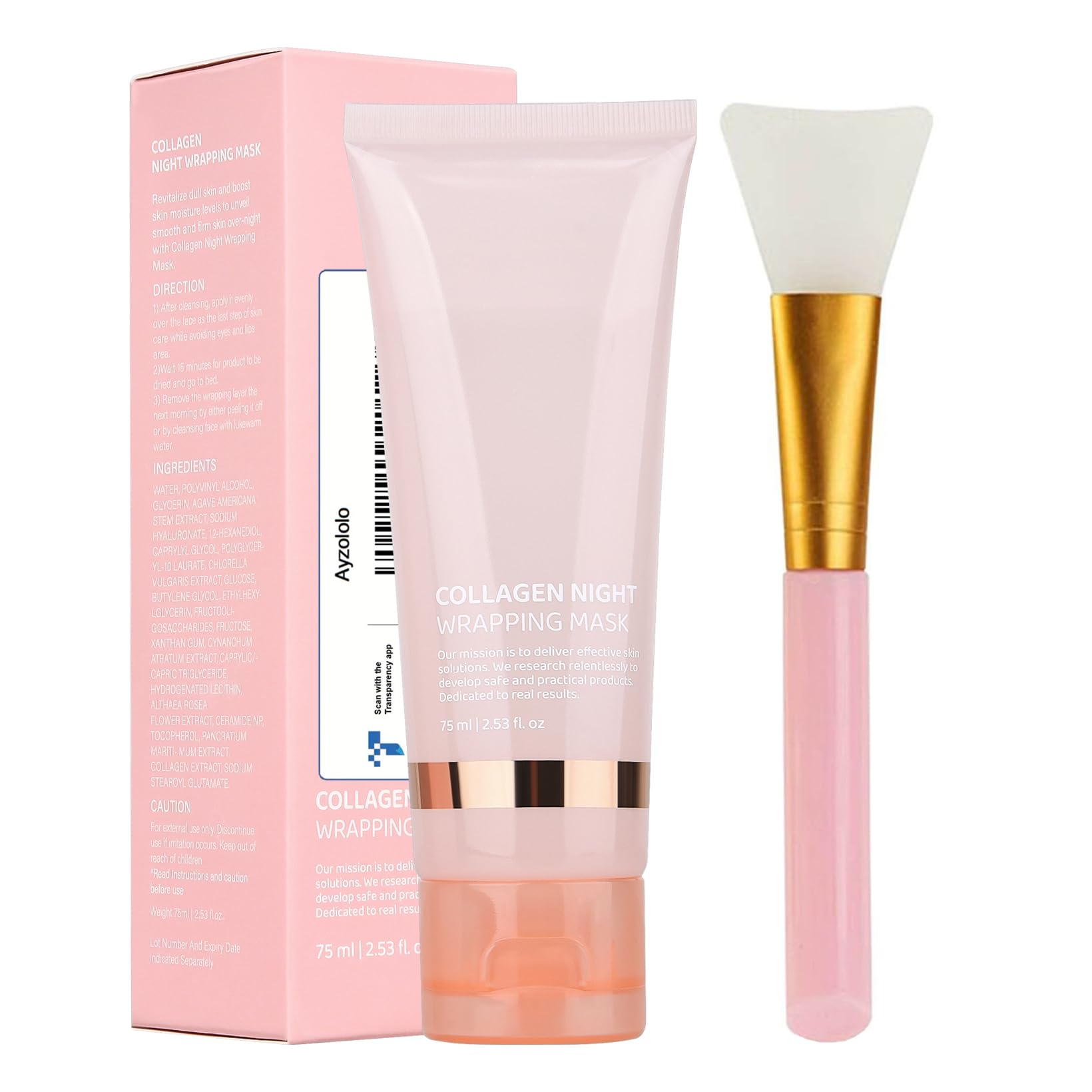 Collagen Night Wrapping Mask,Overnight Collagen Wrapping Mask,Collagen Peel Off Face Mask,Elasticity and Hydration Care,2.53 fl.oz(Brush Included)