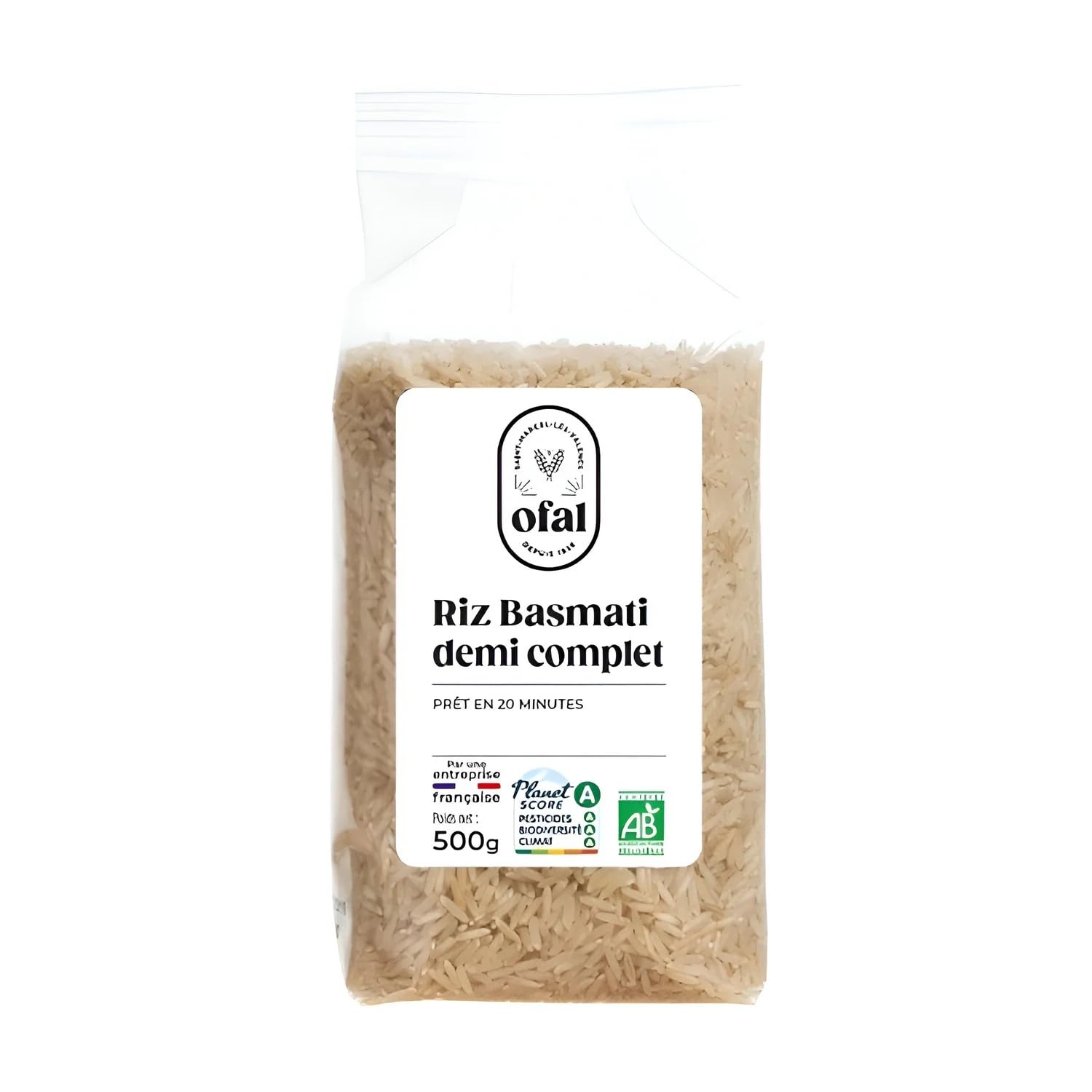 OFAL - Riz Basmati Demi Complet - Bio · Prêt en 20 min · Accompagnement Idéal Viandes, Poissons & Légumes - le paquet de 500g - Le Lot De 4