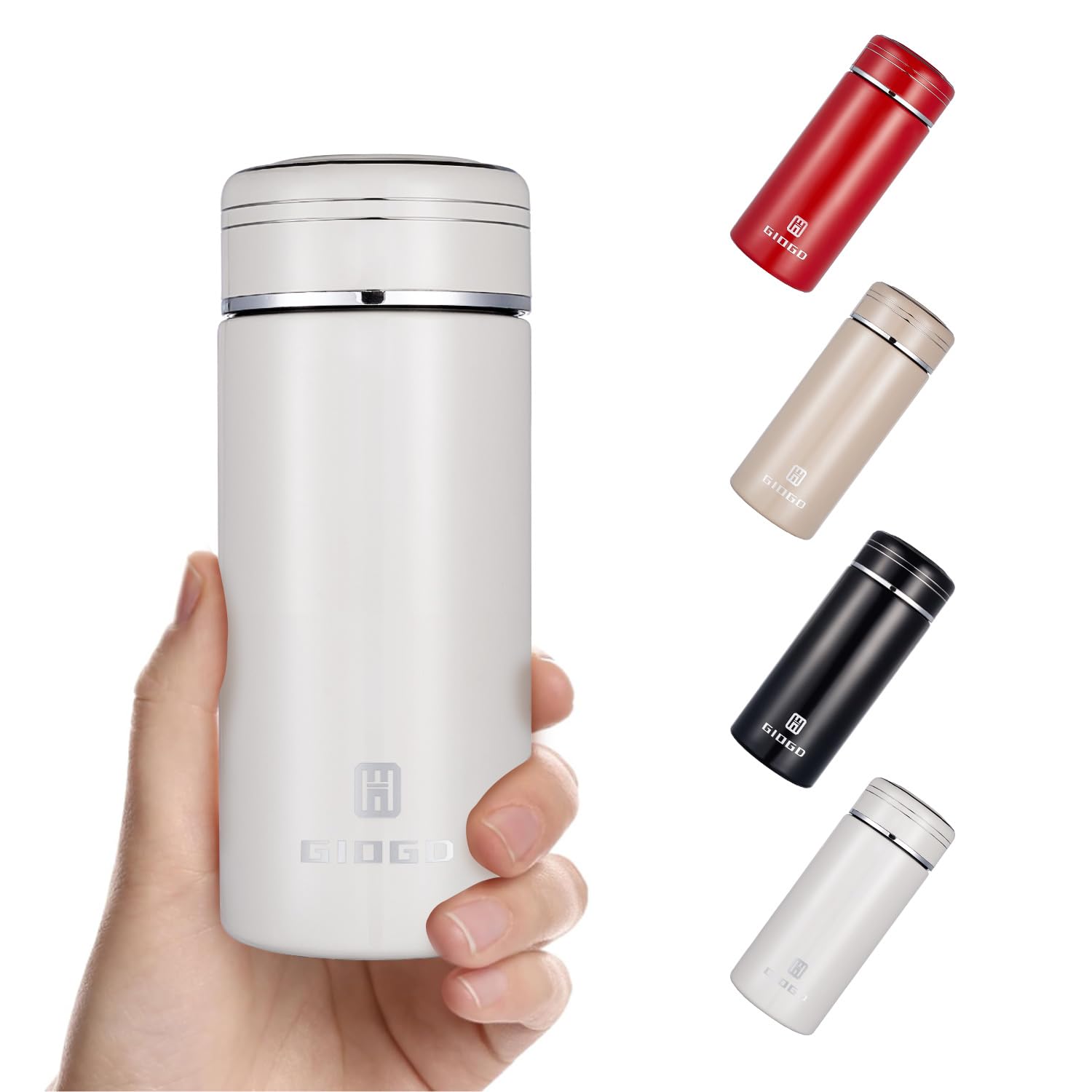 Small Water Bottle 230ml Small Flask for Hot Drink Metal Water Bottle Insulated Stainless Steel Water Bottles Flask(White)