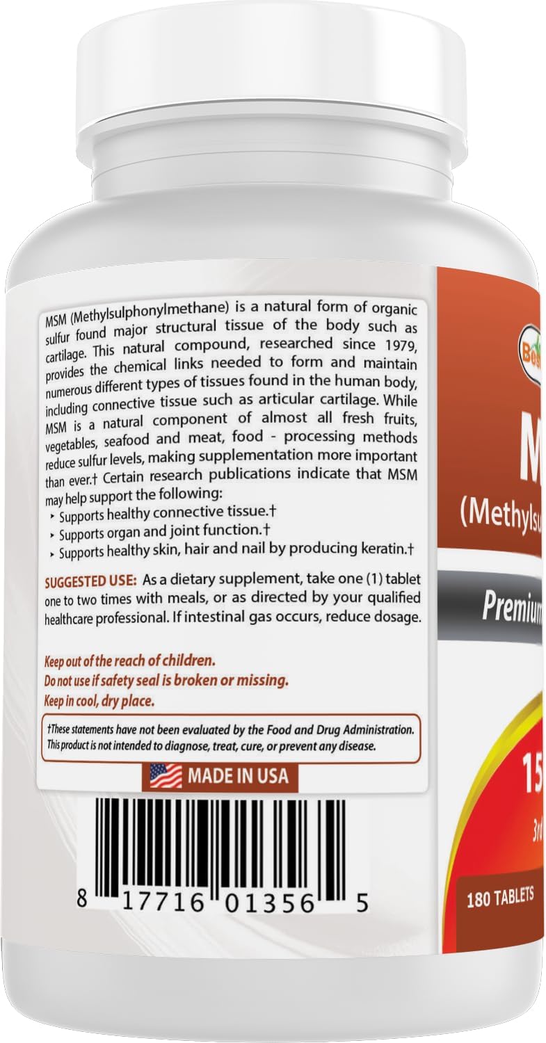 Best Naturals MSM 1500 mg 180 Tablets (Pack of 2)