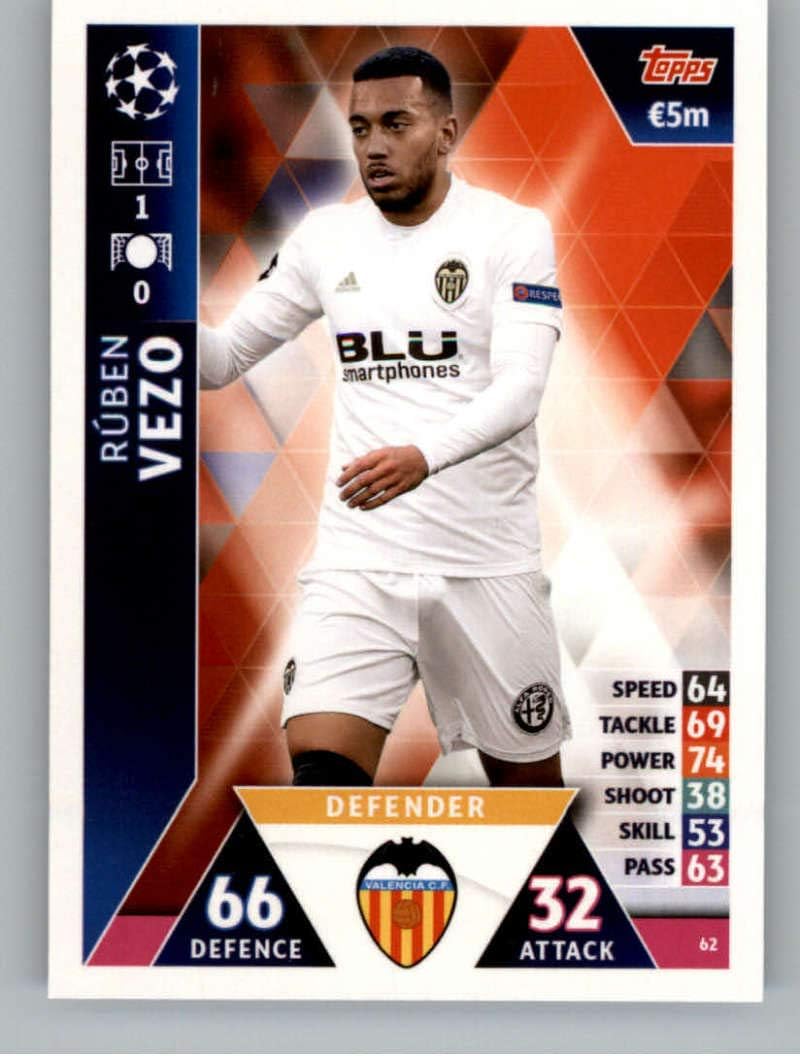 2018-19 Topps UEFA Champions League Match Attax #62 Ruben Vezo Valencia CF Official Futbol Soccer Card