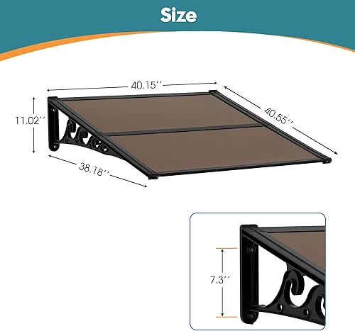 Miniatura 9 de MCombo Toldo de ventana de 40 x 40 pulgadas, toldos de policarbonato para puertas, cubierta de toldo de patio al aire libre AW404 (40 x 40, tablero