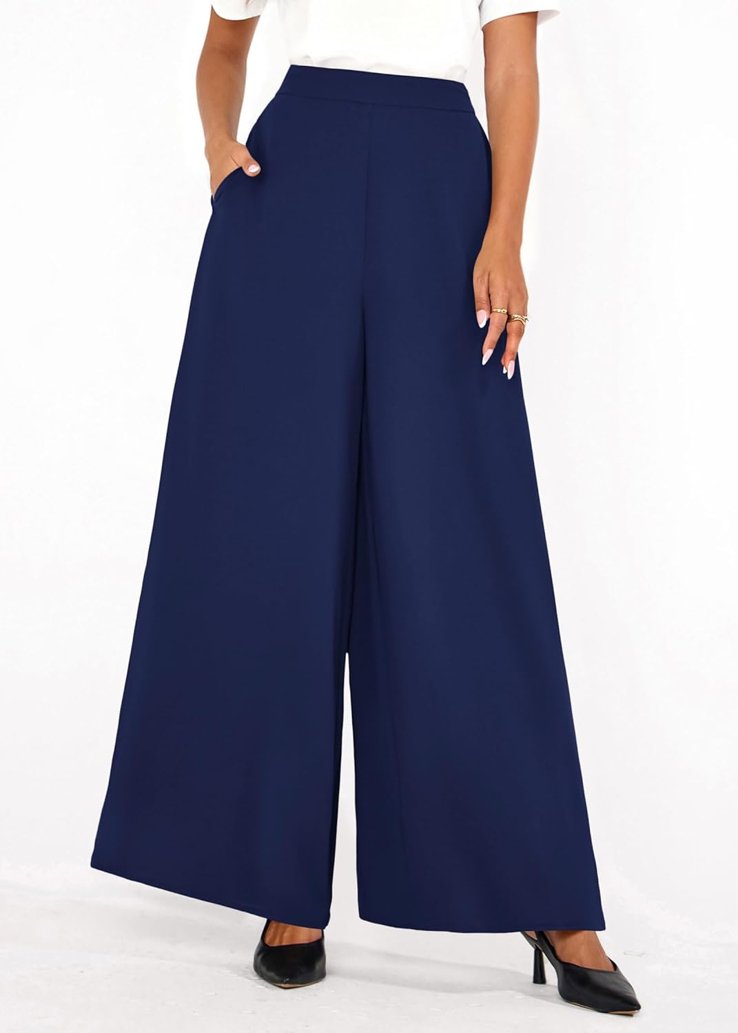 KIRUNDO Palazzo Pants for Women Dressy 2026 Spring Slacks Wide Leg High Waisted Business Casual Work Trousers with Pockets - Image 6