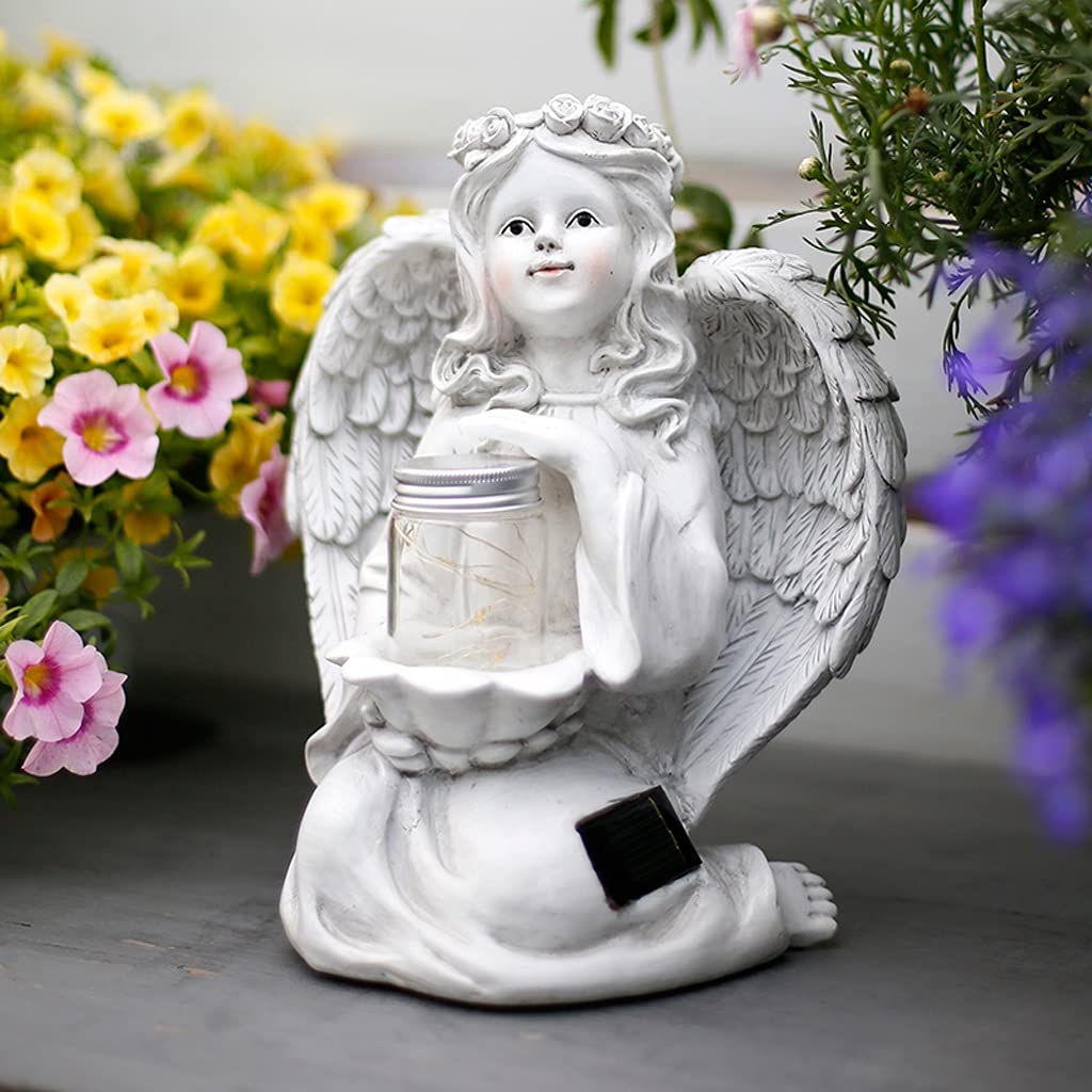 Posągi ogrodowe Anioł Ogród Statua Dekoracja Zewnętrzna Dziedziniec Sztuka Oświetlenie LED Ozdoby Dekoracyjne, Używane do Trawnika/Tarasu/Ścieżki Dekoracji Figurki ogrodowe
