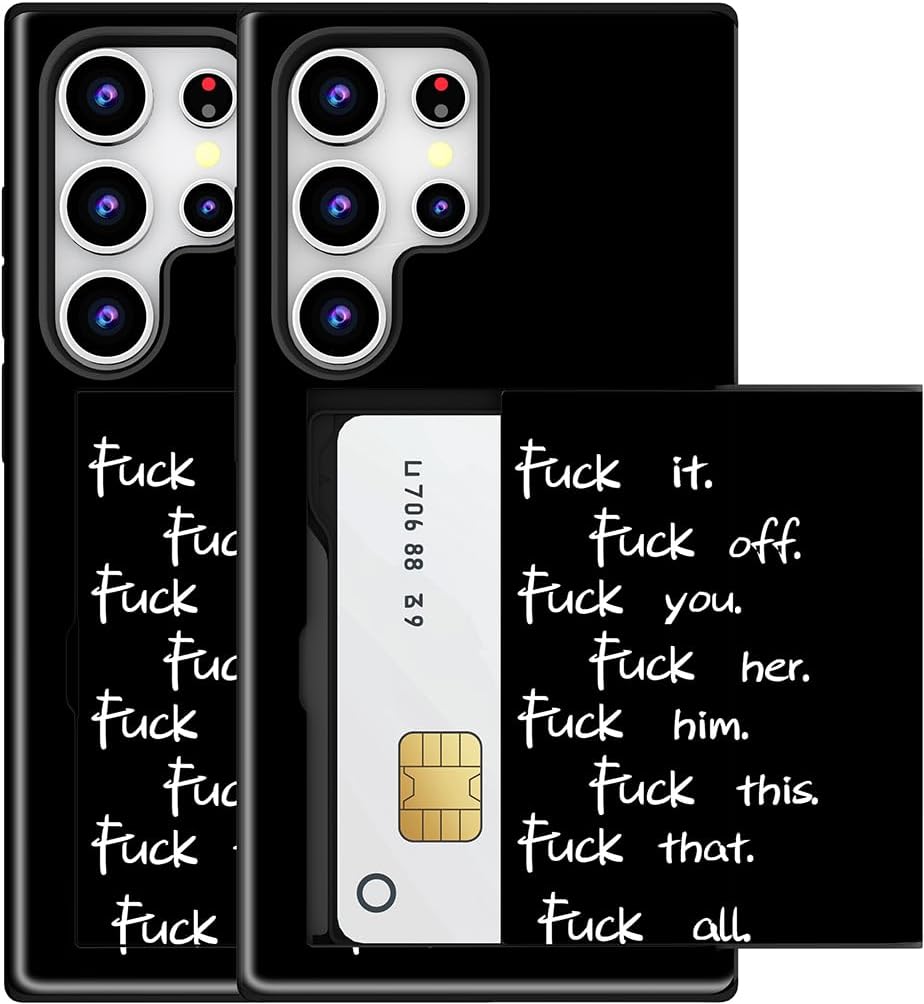 Compatible for Samsung Galaxy S25 Ultra Case with Card Holder Cute - Kawaii Design Military-Grade Drop Protection Rugged Wallet Cases for Women (Black Fuck Sayings Words)