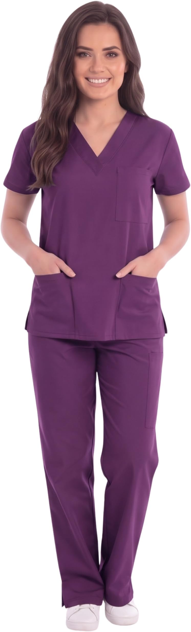 Just Love Women's Medical Scrubs Set, 6-Pocket V-Neck Top & Cargo Pants, Cotton Blend Nursing Uniform